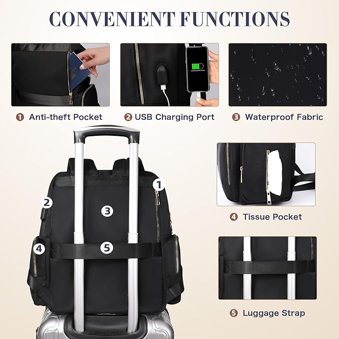 Diaper Bag Backpack, Baby Diaper Bag with 17 Pockets, Travel Baby Bag Backpack for Girl Boy, Large Diaper Bag with Changing Pad,USB Charging Port,Wet Dry Bag,Black
