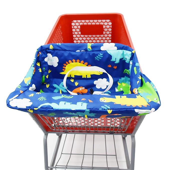 Portable Shopping Cart Cover, High Chair and Grocery Cart Covers for Babies, Kids, Infants & Toddlers, Attached Carry Bag (Simple Dinosaur)