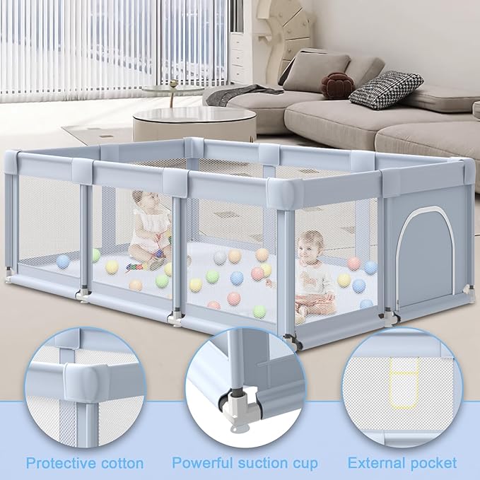 Baby Playpen Baby Playard Large playpen 74 x 50 inch, Playpen for Babies and Toddlers with Gate, Safety Baby Activity Center for Indoor & Outdoor