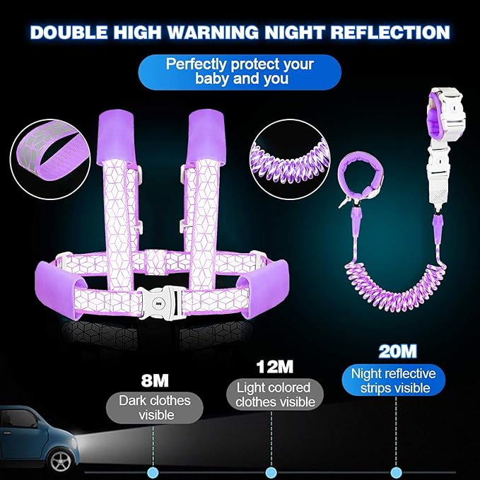 Toddler Leash for Walking, Toddler Safety Harnesses Leashes, Safety Harness with Lock for Kids, Anti Lost Wrist Link for Toddlers ,Upgrade with Reflective Tape Liner(6.5ft)for Kids