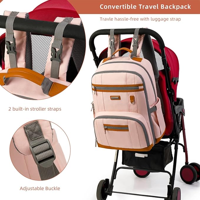 Diaper Bag Backpack, Large Baby Nappy Bags with Portable Changing Pad for Boys and GirlsMultifunction Travel Baby Bag for Moms Dads, Shower Gifts Waterproof and Stylish,Light Powder