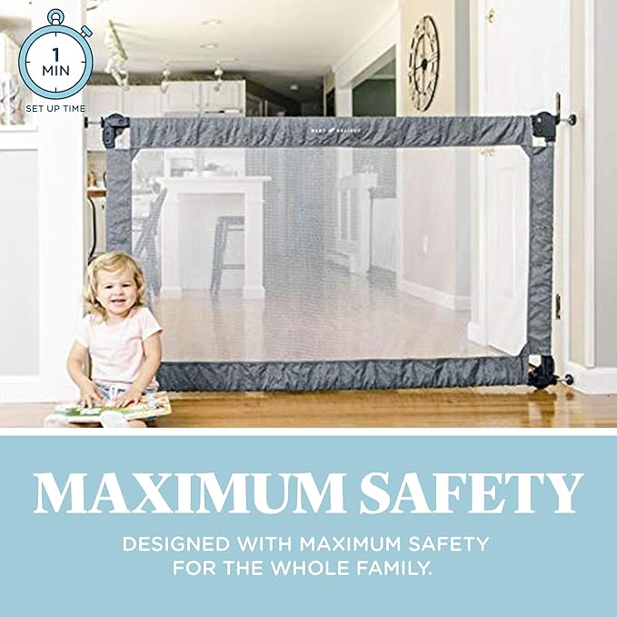 Baby Delight Go with Me Portable Mesh Baby Gate | Span 36-60" Expandable Folding Gate | Pressure Mounted | Charcoal Tweed
