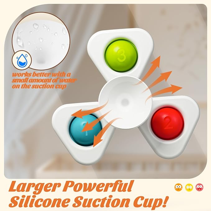 SpringFlower Suction Cup Spinner Toys, Baby Bath Toys 6-12 Months, Bath & Travel Toy for Toddlers, Birthday Baby Sensory Toy for 1 2 3 Year Old Toddler