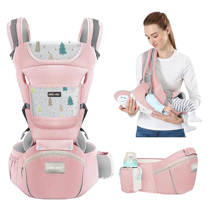 Baby Carrier Newborn to Toddler - Debark Baby Carrier with Hip Seat, 6 in 1 Lightweight and Detachable Infant Carrier for Babies from 0-36 Months, Ideal for Hands-Free Parenting(Pink)