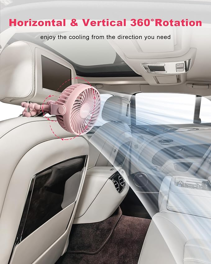 Stroller Fan Clip on for Baby, 4000mAh Rechargeable Battery Operated, Flexible Tripod, 3 Wind Speed, 360° Rotatable, Small Portable Fan for Car Seat Crib Backseat Beach Travel Camping, Pink