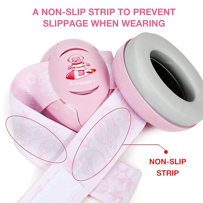 LYSIAN Pink Baby Ear Muffs Noise Cancelling with Elastic Headband, Baby Headphones Earmuffs for Infant Hearing Protection Sleeping, Nap, Travel, Games, Festival