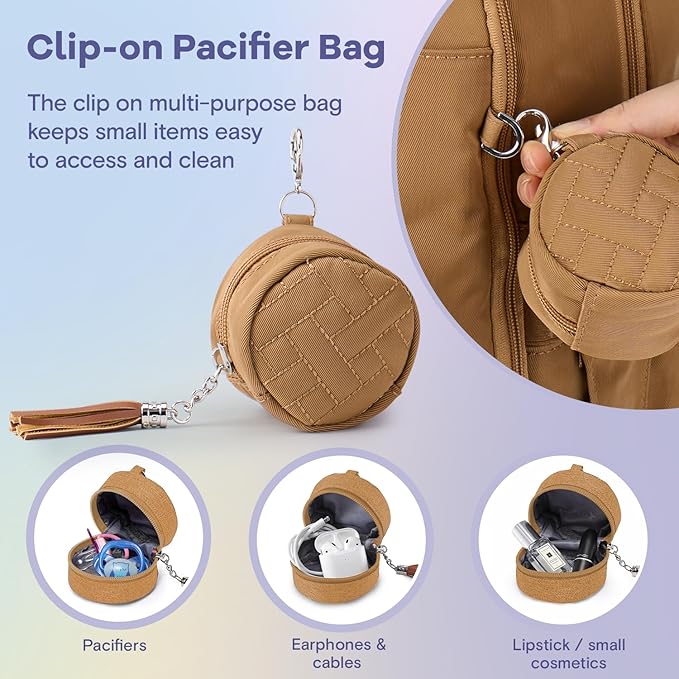 RUVALINO Diaper Bag Backpack, Multifunction Travel Pack Maternity Baby Changing Bags, Large Capacity, Waterproof, Golden Brown