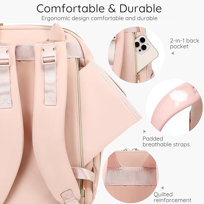 Diaper Bag Backpack - Large Multi functional, Boys, Girls & Baby Travel Essentials Tote with Changing Pad, Insulated Pockets, Stroller Straps, Waterproof - Baby Backpack for Mom & Maternity (Pink)