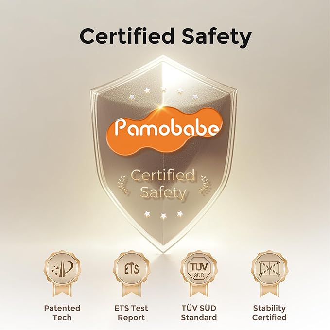 Pamo Babe 1-Second Setup 3-in-1 Playard for Babies - Heavy-Duty Steel Frame for Safe Sleep Space, Portable Crib with Zip Door & Changing Table, Locking Wheels, Breathable Mesh