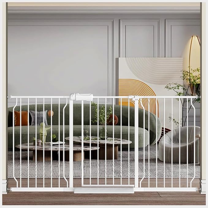Fairy Baby Extra Wide Baby Gate for Doorways Auto Close Safety Gates for Bedroom, Fits 57.5 Inch to 62 Inch with Pressure Mounted Extention Kit, White