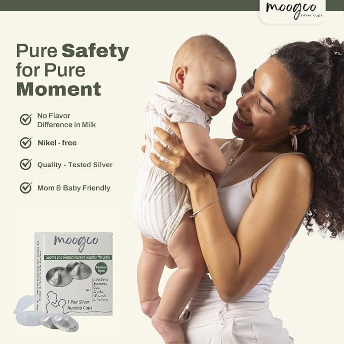 The Original Silver Nursing Cups - 925k Nipple Cups - Nipple Shield for Nursing Newborn - Silver Nipple Covers Breastfeeding - 925k (Tri-Laminate, Regular)