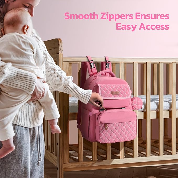 Maelstrom Large Diaper Bag,29L-45L Expandable Diaper Bag Backpack for 2 Kids/Twins Baby Stuff, with Removable Cross Body Bottle Bag for Mom/Dad, Stylish Baby Bag Gift for Boys/Girl-Pink