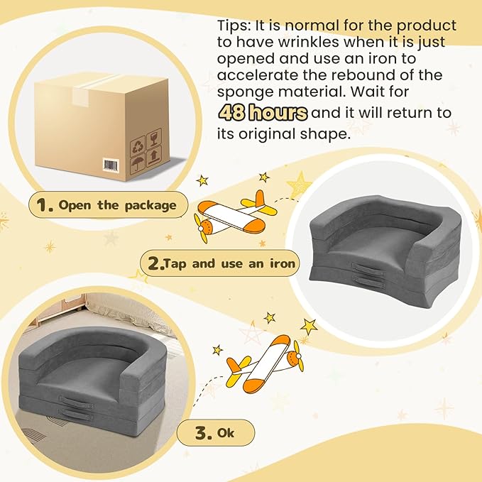 Travel Toddler Bed, 3-in-1 Portable Foldable Toddler Chair,Soft Foam Floor Bed Lounger with Washable Cover,Grey