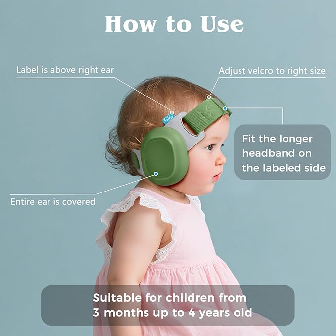 Bella's Friends Baby Ear Protection for Infants & Toddlers(3–48 Months) - Lightweight 24dB Noise Cancelling Headphones - Safe fit & Comfort Earmuffs - Improve Sleep - Baby Travel Essential, Green