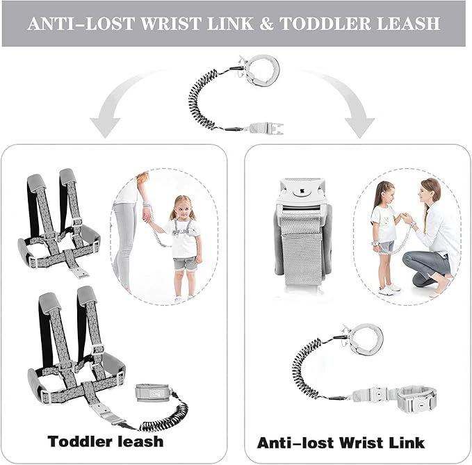 Toddler Leash for Walking, Toddler Safety Harnesses Leashes, Safety Harness with Lock for Kids, Anti Lost Wrist Link for Toddlers ,Upgrade with Reflective Tape Liner(6.5ft)for Kids