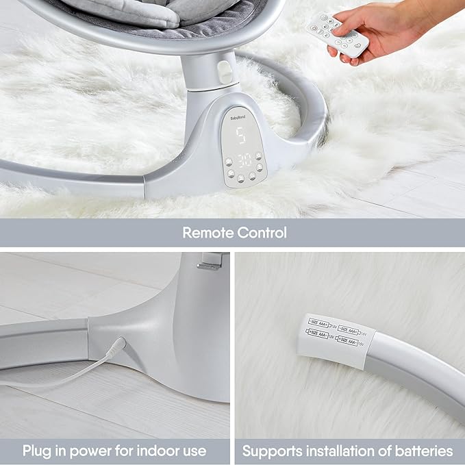 BabyBond Baby Swings for Infants, Bluetooth Infant Swing with 3 Seat Positions, 5 Natural Sway Motion and 5-Point Harness, Portable Baby Swing for Indoor and Outdoor, Silver