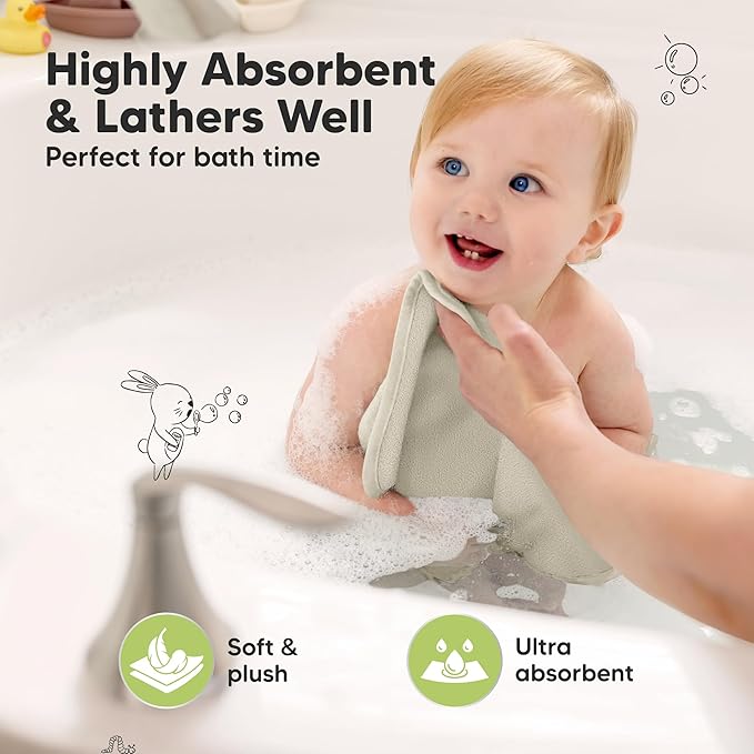 6-Pack Soft Baby Washcloths, Viscose from Bamboo - Kids, Newborn Bath Towels, Infant Shower, Toddler Reusable Face Towel, Gentle on Skin, Face Wash Cloths for Babies, 10x10 (Stone)