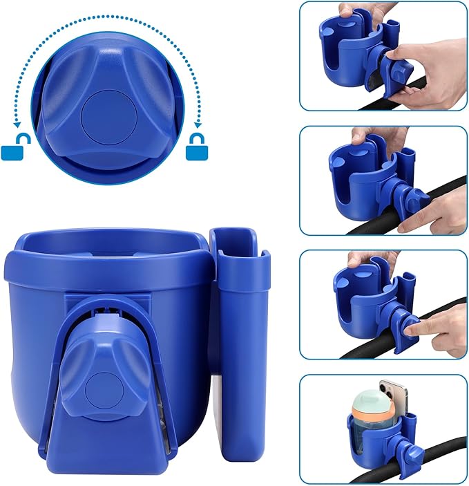 Accmor Stroller Cup Holder with Phone Holder, Bike Cup Holder, Universal Cup Holder for Uppababy Nuna Doona Strollers, 2-in-1 Cup Phone Holder for Stroller, Bike, Wheelchair, Walker, Scooter