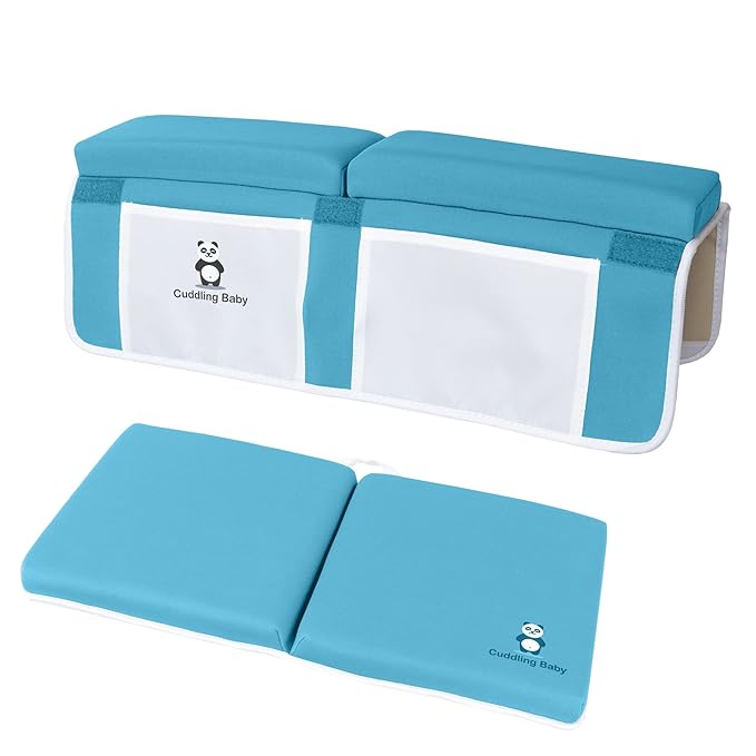 Bath Kneeler and Elbow Rest Pad Set - 2PC Premium Baby Bath Mat Set - Non-Slip Kneeling Pad with Storage Pockets - Machine Washable, Durable Foam Pad Bundle - Blue