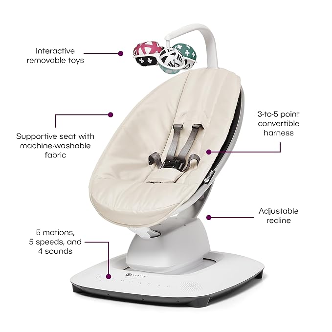 4moms MamaRoo Multi-Motion Baby Swing, Bluetooth Enabled with 5 Unique Motions, Birch