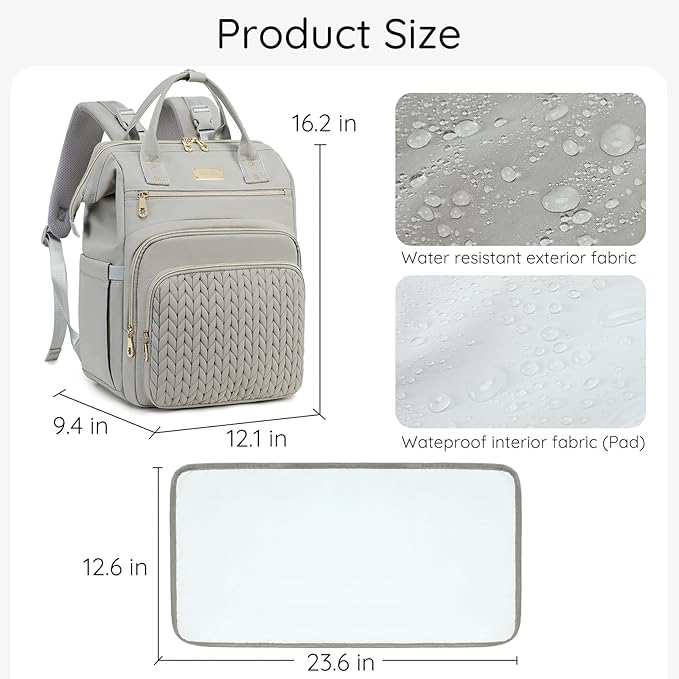 AIJIEKE Diaper Bag, Large Wide-Open Baby Diaper Backpack, Multi-functional Baby Travel Tote Bag, Diaper Bag with Changing Pad, Diaper Bags for Mom & Maternity (Grey)