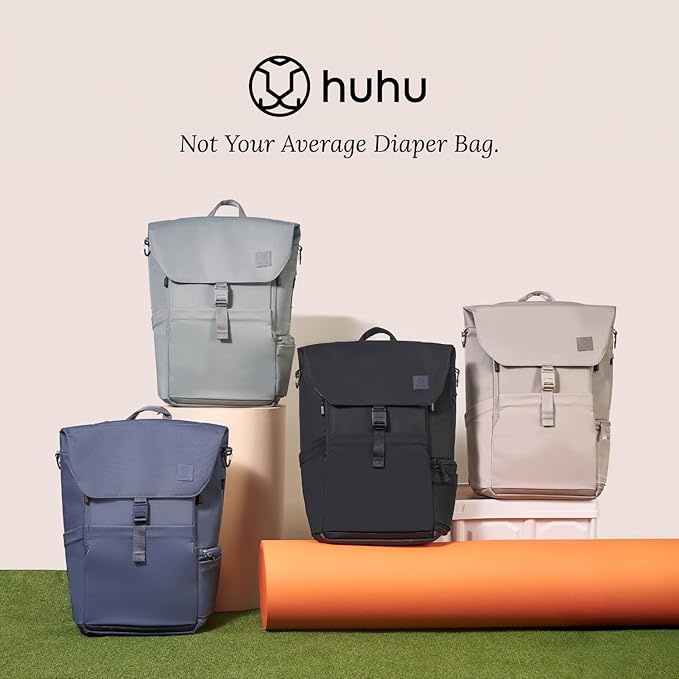 Huhu Diaper Bag Backpack – Large Baby Bag for Moms & Dads – Water-Resistant, Unisex Travel Kit for New Parents – Includes Changing Pad and 2 Organizer Pouches (Daybreak Taupe)