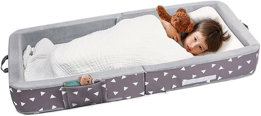Mooedcoe Foldable Toddler Floor Bed with Sides, Folding Toddler Bed for Travel Kid Foam Sleeping Cot for Children 18M – 5yr Old(Rectangular, Triangle)