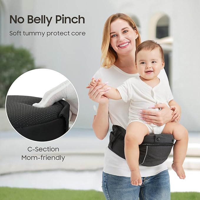 2-in-1 Baby Carrier Hip Seat - Front Back Hip Carry - Ergonomic M Seat Posture - Breathable Mesh - Newborn to Toddler 5-45 lbs