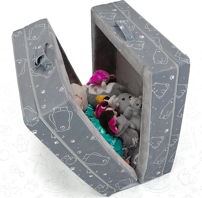 Portable Toddler Travel Bed – Foldable Soft Foam Floor Crib with Washable Cover, Built-in Safety Rails, No Assembly, Compact for Travel & Home Use, Grey