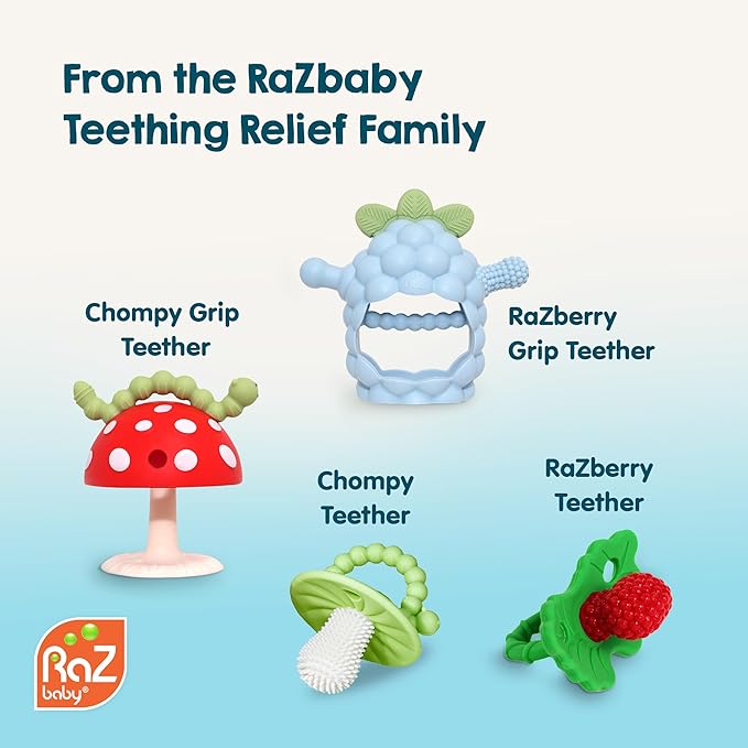 RaZbaby RaZberry Plus Baby Teether – Easy-to-Hold Toy for Front & Back Teething Relief, BerryBumps Texture for Sensory Development, Soothes Sore Gums, BPA-Free, Great Gift for Babies 3M+ – Blue