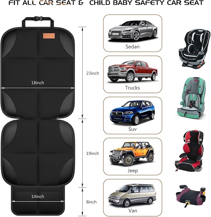 Smart Elf Car Seat Protector, 2Pack Seat Protector Protect Child Seats with Thickest Padding and Non Slip Backing Mesh Pockets for Baby and Pet
