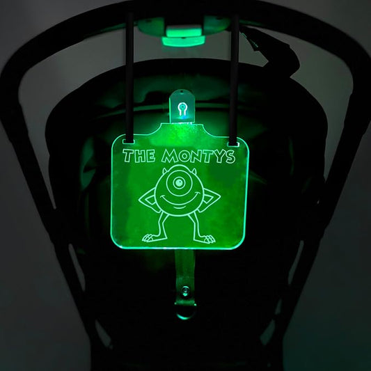Personalized Night Light Stroller Name Tag, Mouse Ears Sign, Light up Family Stroller Sign for Theme Parks, Amusement Park Family Sign (Style 16)