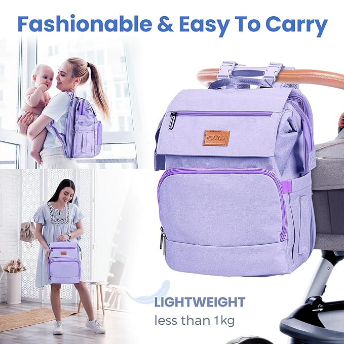 PILLANI Baby Diaper Bag Backpack - Large Bag for Boys & Girls, Waterproof Diaper Backpack - Travel Diaper Bags w/Changing Pad, Baby Registry Search & Shower Gifts - Essentials Must Haves Newborn Stuff