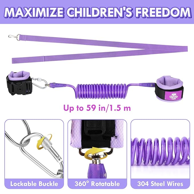 Lehoo Castle Toddler Leash for 1-5 Years, Baby Safety Harness for Girls with Anti-Lost Key Lock & Adjustable Strap, 3-in-1 Wrist Leash and Kids Backpack Harness for Walking Travel (Purple Butterfly)