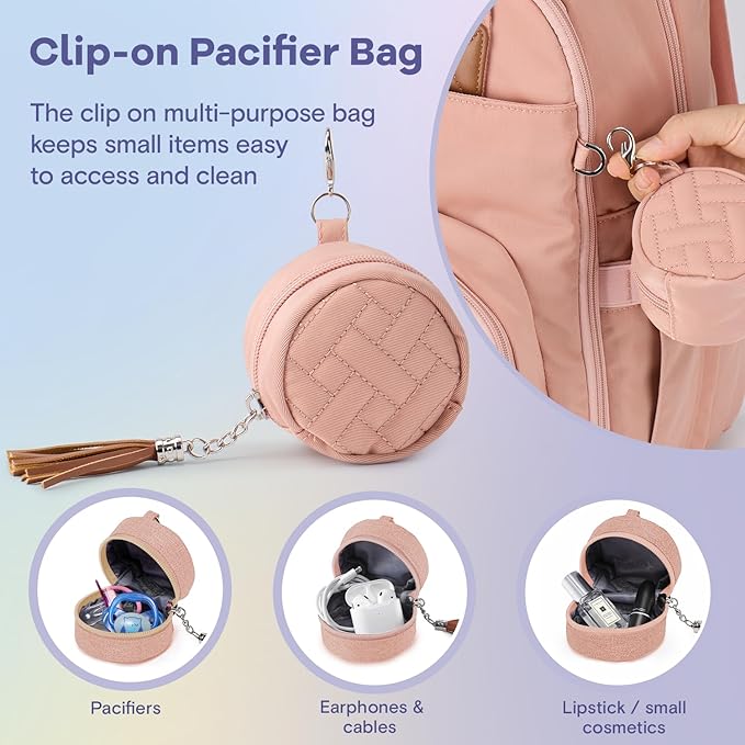 RUVALINO Diaper Bag Backpack, Multifunction Travel Pack Maternity Baby Changing Bags, Large Capacity, Waterproof, Pink