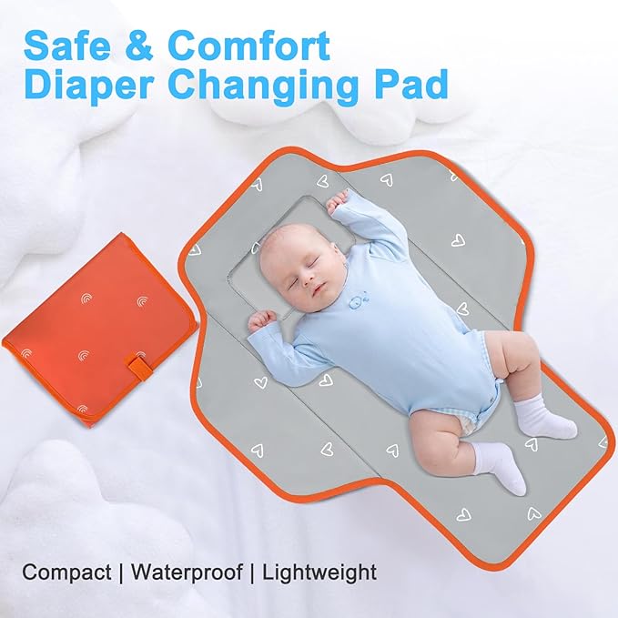 Baby Portable Changing Pad Travel - Waterproof Compact Diaper Changing Mat with Built-in Pillow - Lightweight & Foldable Changing Station, Newborn Shower Gifts