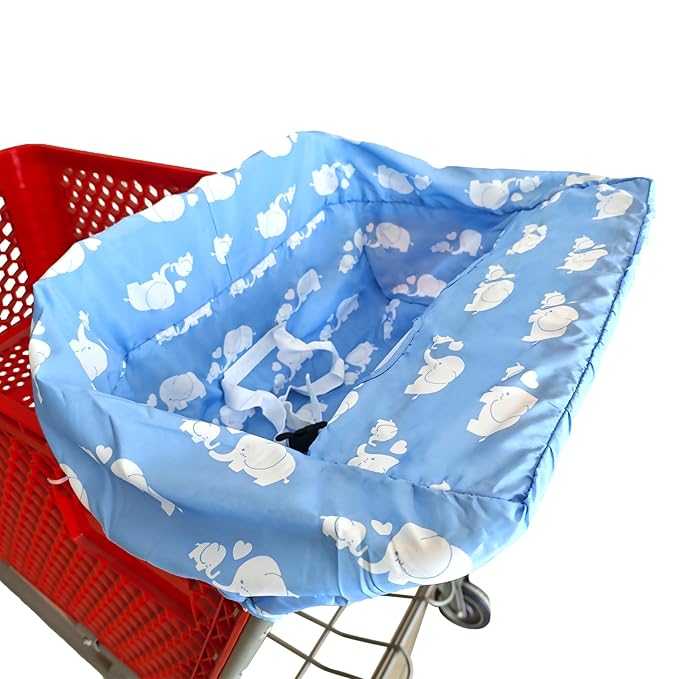 Portable Shopping Cart Cover | High Chair and Grocery Cart Covers for Babies, Kids, Infants & Toddlers ✮ Includes Free Carry Bag ✮ (Simple Blue Elephant)