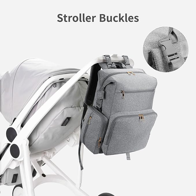 CEI-CEI Neoprene Diaper Bag Backpack with Insulated Pockets, Large Newborn Baby Maternity Bags Travel Tote with Changing Pad (Grey)