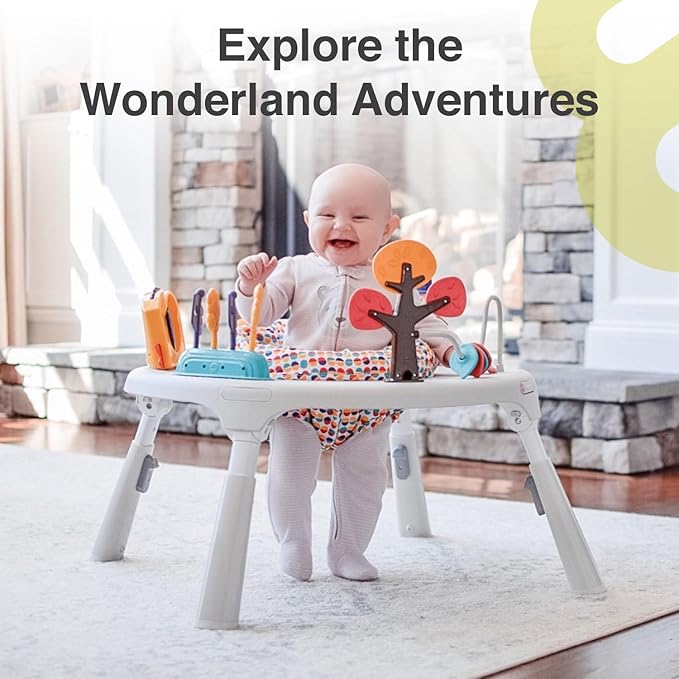 ORIBEL PortaPlay 2-in-1 Baby Activity Center & Play Table| 5 Months+ | Convertible & Portable Stage-Based for Baby| with Development Focused Toys | Unisex (Wonderland Adventure, Grey)
