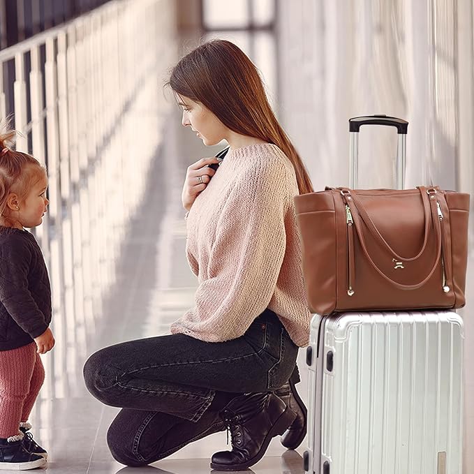 miss fong Diaper Bag Tote Leather Diaper Bag Backpack, Large Capacity Mommy Bag Hospital Bag, 12 Pockets Travel Diaper Tote with Changing Pad,Stroller Straps & Insulated Pockets for Mom & Dad-Brown