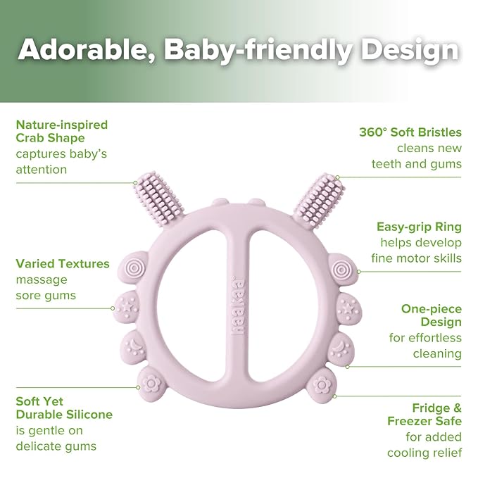 Haakaa Silicone Crab Baby Teether,Baby Toys,360ยฐBaby Toothbrush Head for Infant Self-Brushing Training,Food-Grade Silicone,Lavender