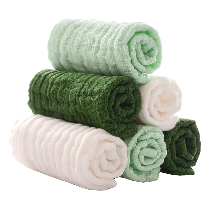 MUKIN Baby Washcloths - Soft Face Cloths for Newborn, Absorbent Bath Face Towels, Baby Wipes, Burp Cloths or Face Towels, Baby Registry as Shower. Pack of 6-12x12 inches (Green)