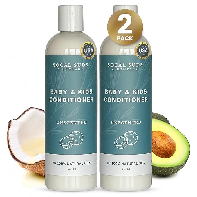 SoCal Suds & Company - Organic Baby & Kids Conditioner - Gentle Natural Ingredients, Vitamin Rich Organic Oils for Babies and Kids Sensitive Scalp - Fragrance Free, 12oz - 2 Pack
