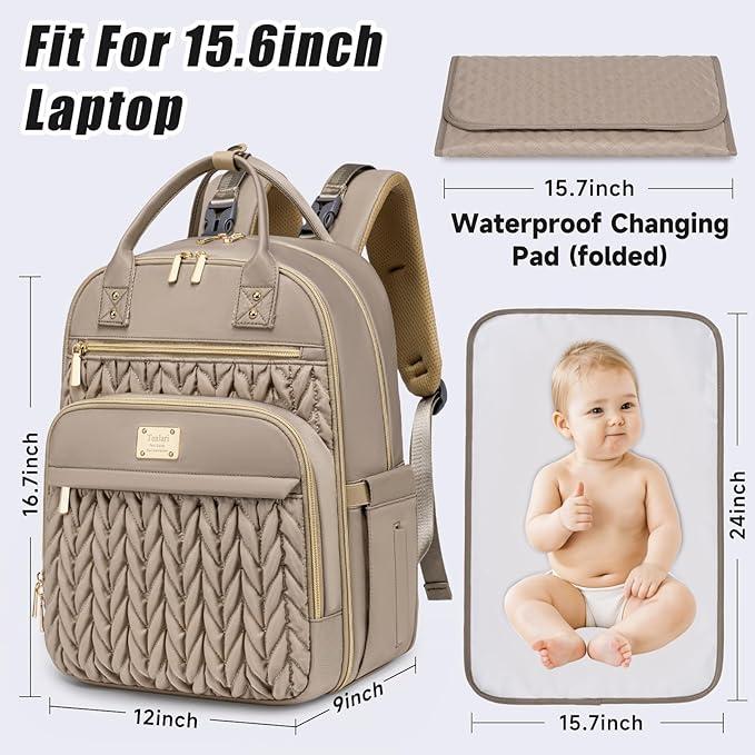 Diaper Bag Backpack,Stylish Baby Diaper Bag,Waterproof Travel Diaper Backpacks Baby Bags with Changing Pad,Stroller Straps,Insulated Pockets (Khaki)