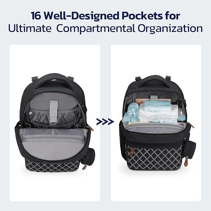 Maelstrom Diaper Bag Backpack,29L-45L Expandable Large Baby Bag for 2 Kids/Twins Baby Stuff, with Removable Cross Body Bottle Bag for Mom/Dad,Stylish Nappy Bag Gift for Boys/Girl-Black