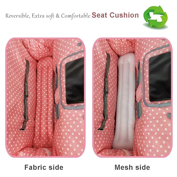 ICOPUCA Shopping Cart Cover, 2 in 1 cart Cover for Babies N high Chair Cover, Padded Grocery cart Cover for Baby Girl boy, with 1” Thick/Removable/Reversible Cushion, Pink dots;