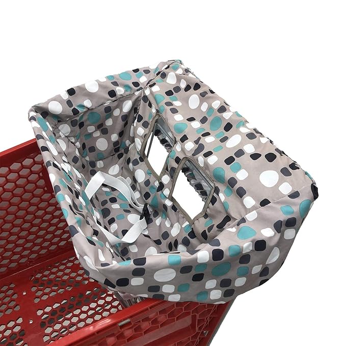 Portable Shopping Cart Cover, High Chair and Grocery Cart Covers for Babies, Kids, Infants & Toddlers, Attached Carry Bag (Simple Blue Dot)