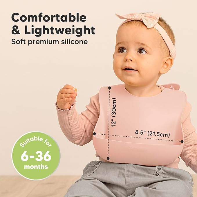 KeaBabies 2-Pack Silicone Baby Bibs for Eating - Sturdy Food-Grade Silicone Bibs for Babies Girl, Boy, Large Food Catcher, Clean & Put On Easily, Waterproof Toddler Feeding Essentials (Mellow)