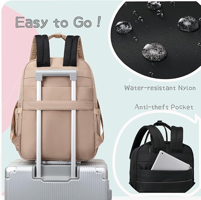 18 Pockets Diaper Bag Backpack with Waterproof Pockets and Stroller Buckle, Convertible Tote Bag (Mocha Mousse, Large)