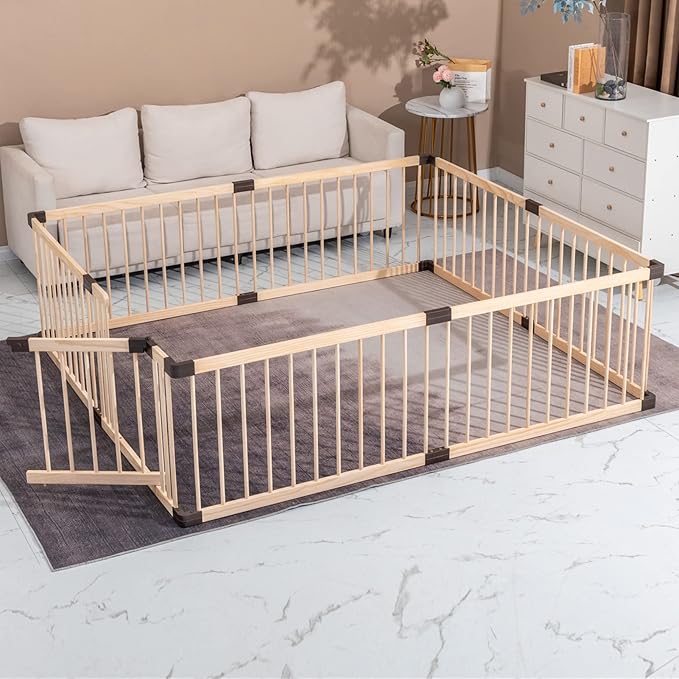 Baby Playpen Fence Yards Wooden,Playpen for Babies and Toddlers, Wooden Baby Playpen Play Pen,Conababy Baby,Baby Activity Center,Baby Playpen with Door (120x160CM)